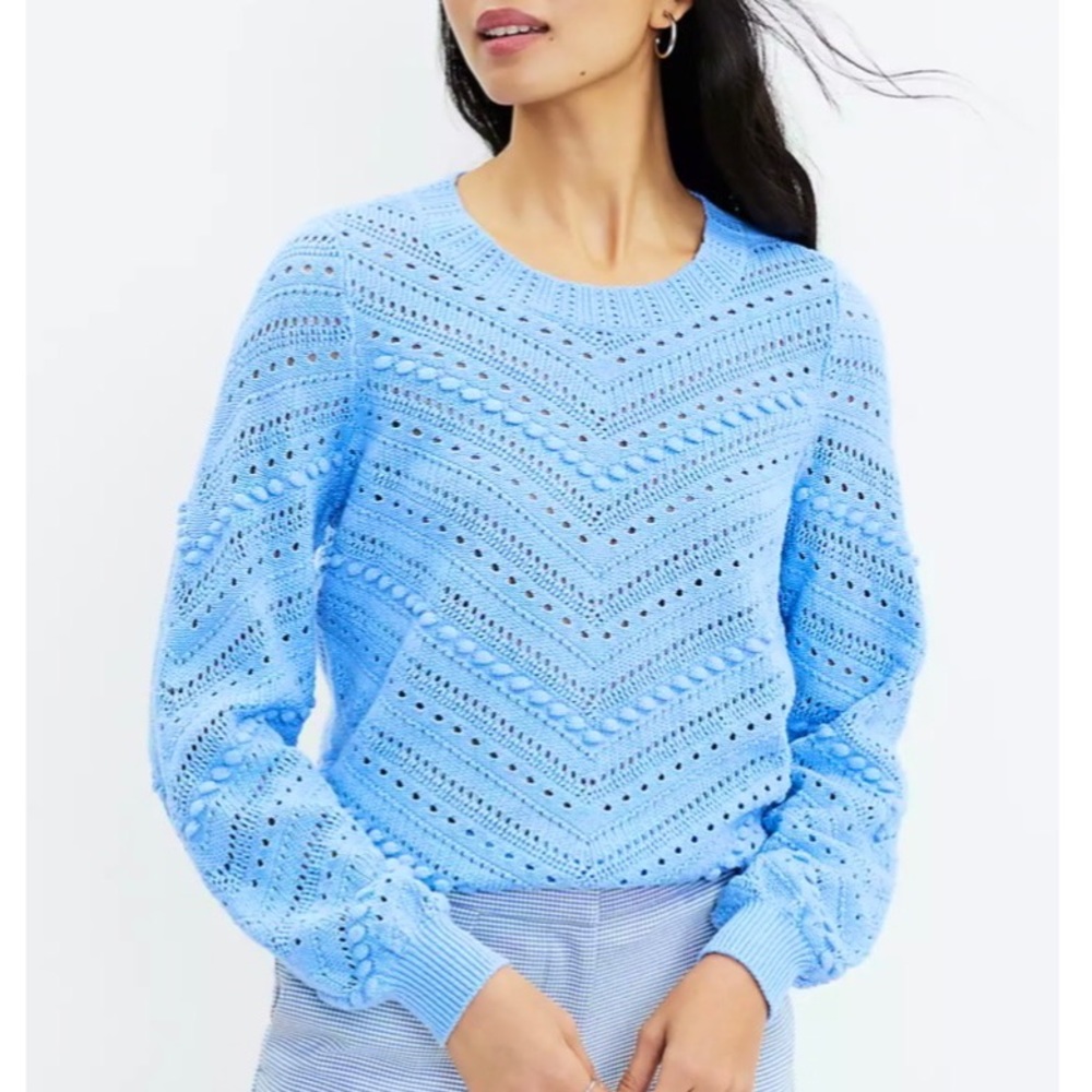New LOFT Bobble Pointelle Sweater in Cornflower Blue